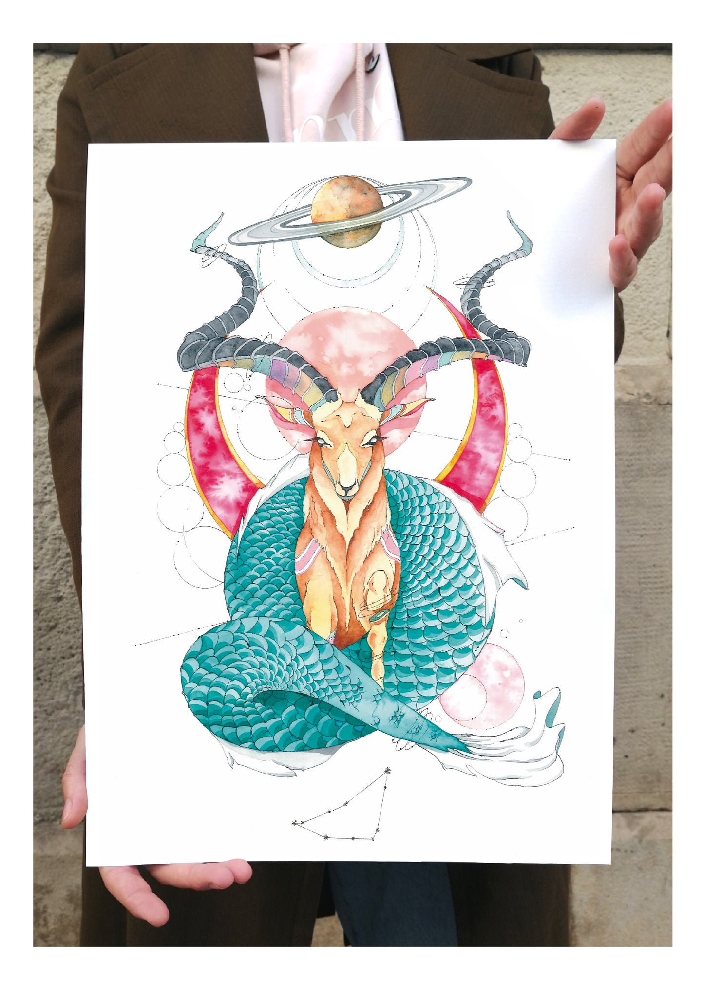 STEINBOCK – Sternzeichen Kunst in Aquarell und Tinte