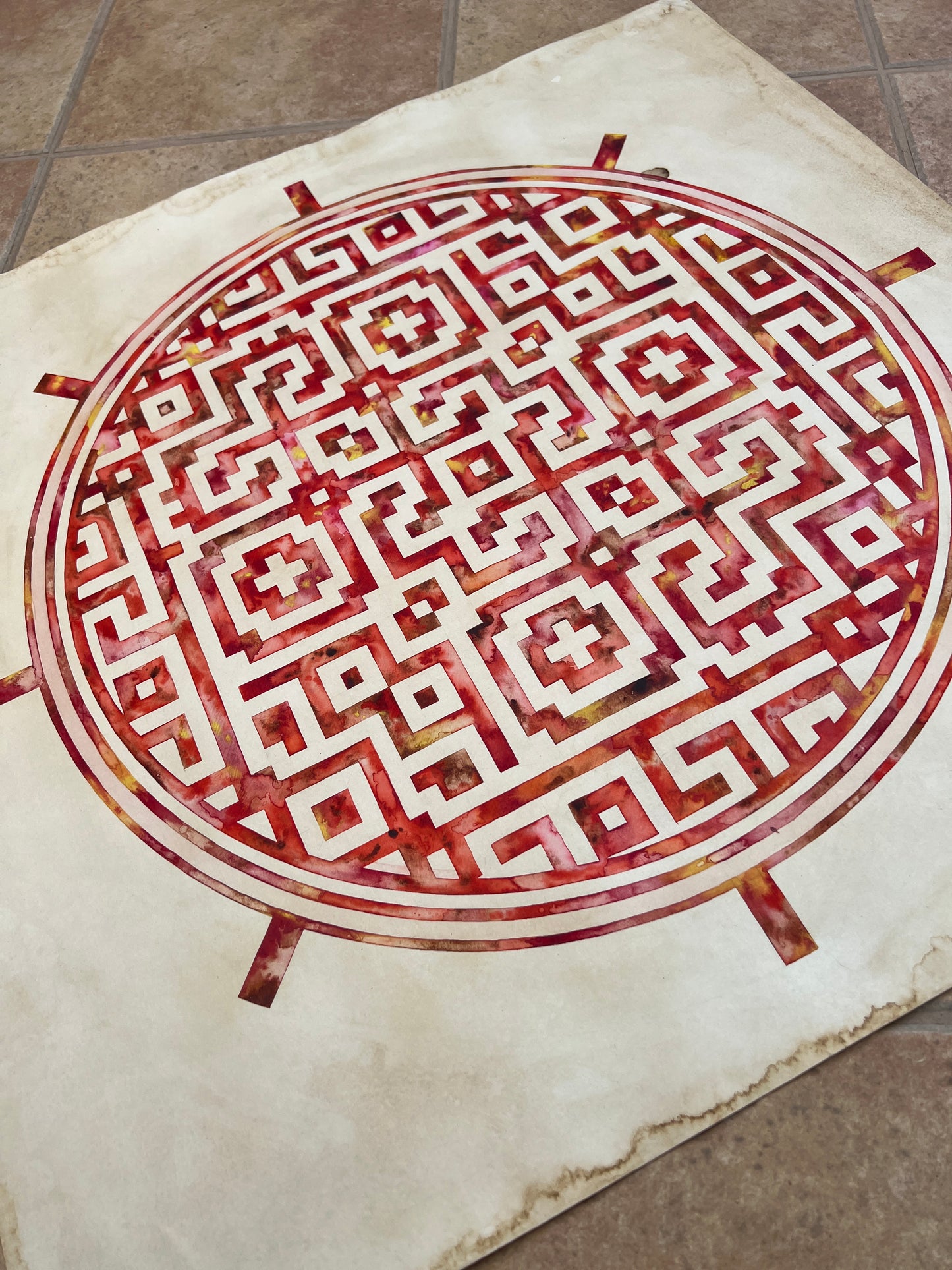arte sagrado tapiz geometría diseño tradicional acuarela Oniric Omnia