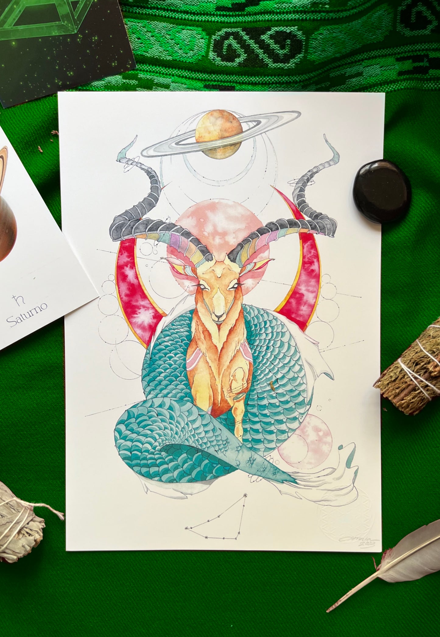 STEINBOCK – Sternzeichen Kunst in Aquarell und Tinte