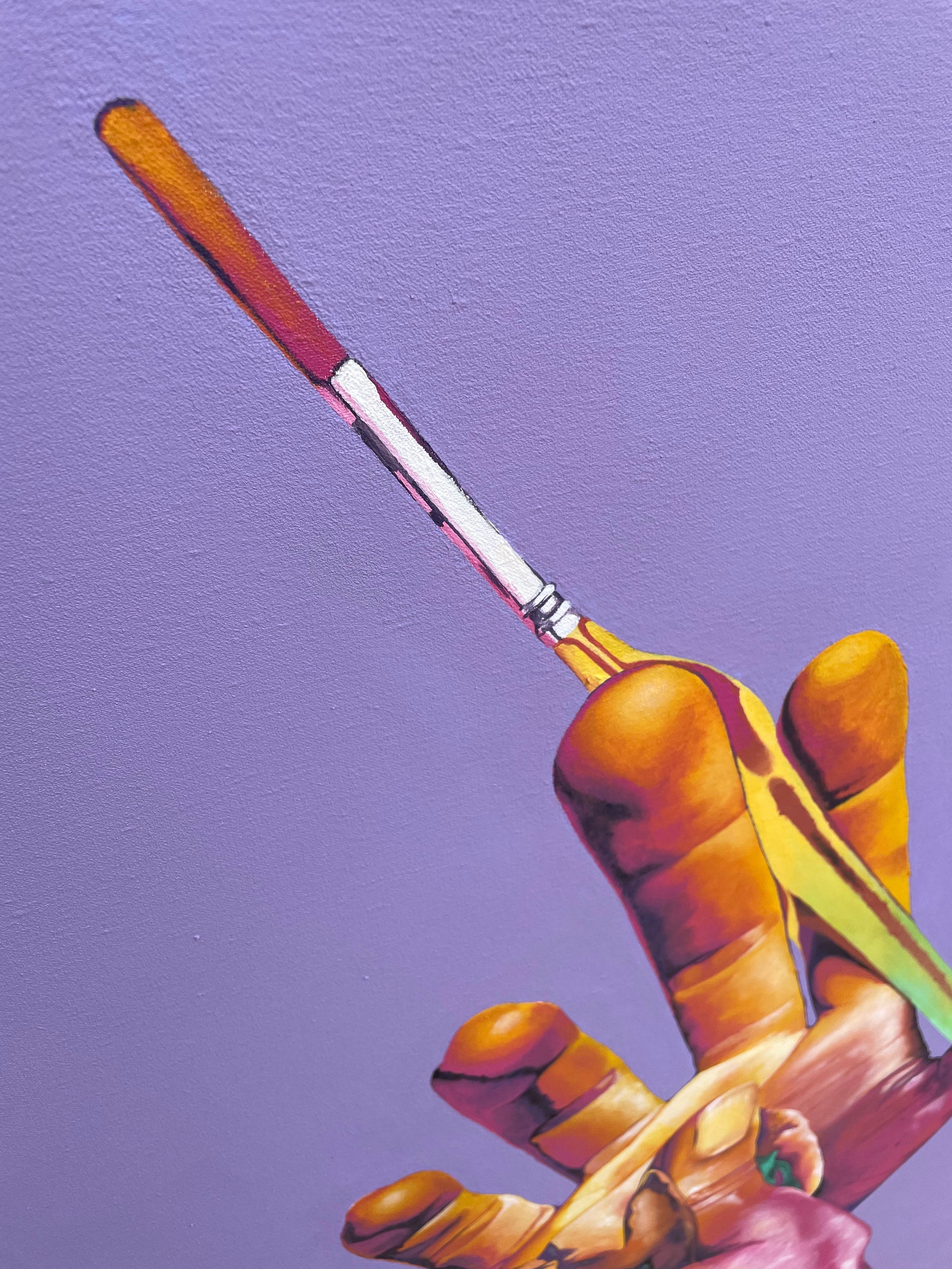 pintura de manos con pinceles en acrílico sobre lienzo de Oniric Omnia