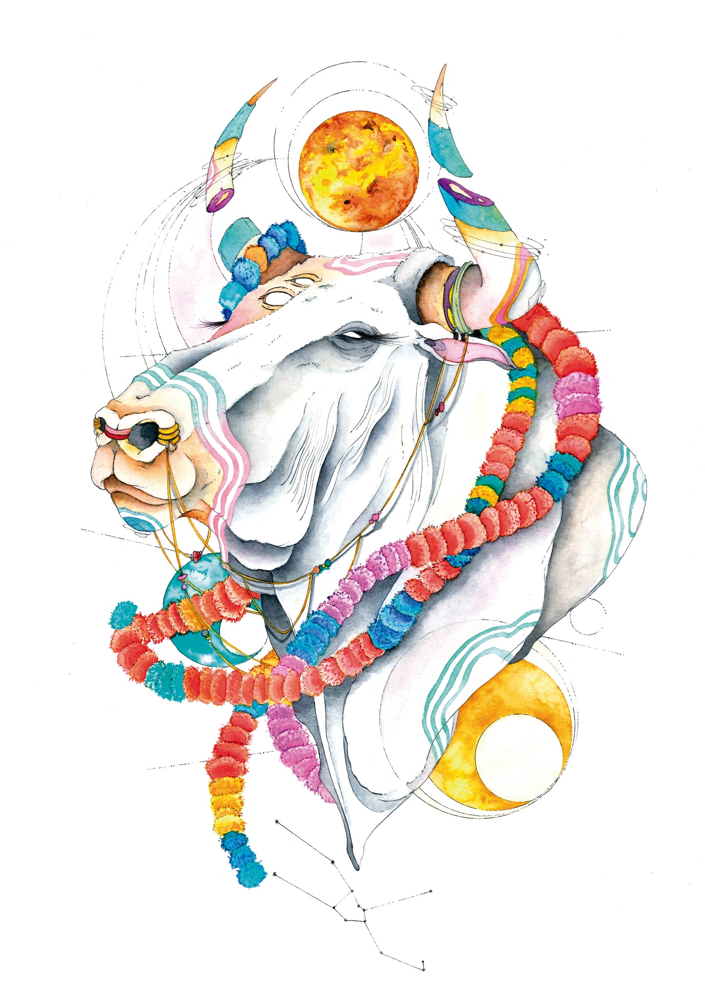 TAURO –  Arte Zodiacal en Acuarela y Tinta
